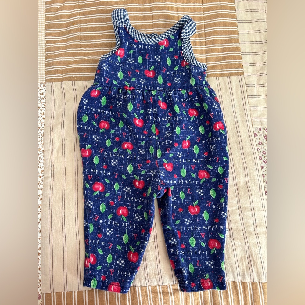 Vintage Stylish Healthtex navy and apple overalls size 12 months Comfy Soft